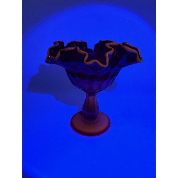 Fenton Ruby Red Glass Thumbprint Pedestal Compote Candy Dish Cadmium UV Glow - Picture 1 of 10